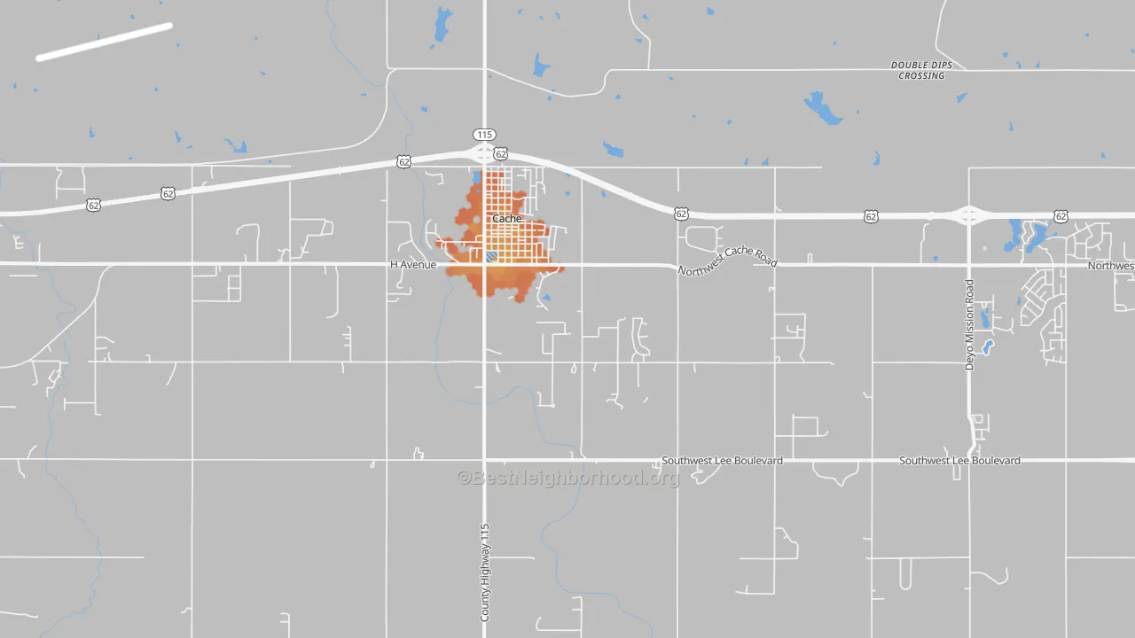 Bike Grade map of Cache, OK