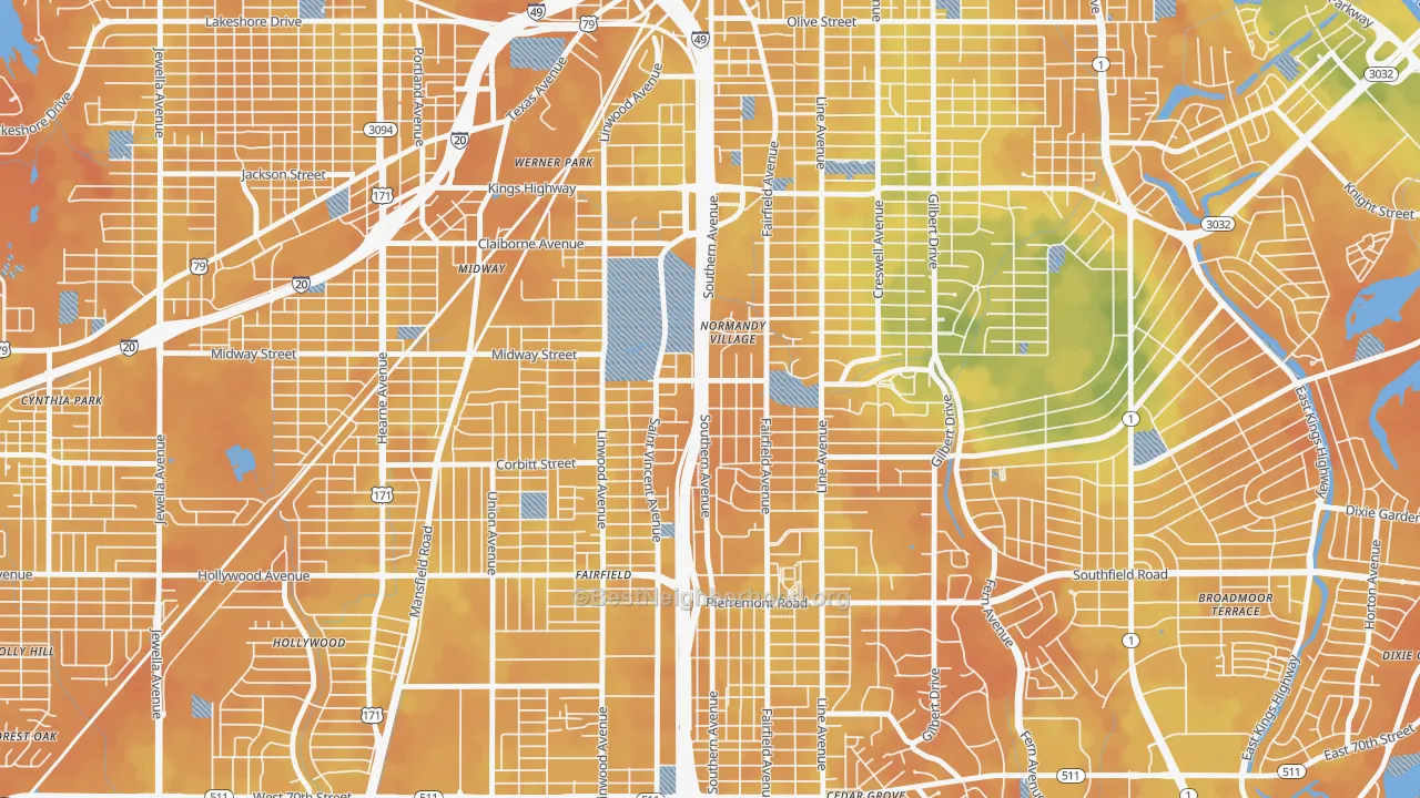 Bike Grade map of Caddo Heights-South Highlands, Shreveport, LA