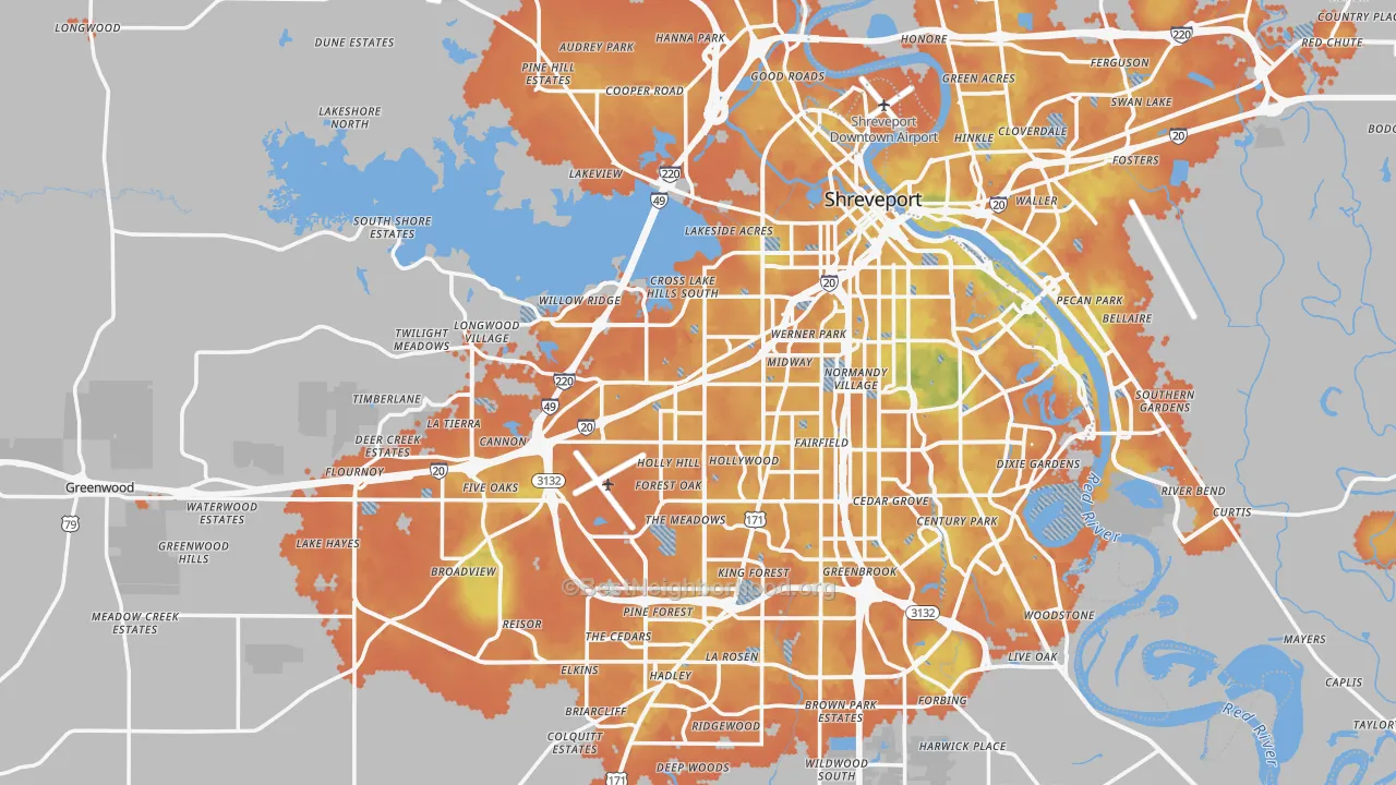Bike Grade map of Caddo Parish, LA