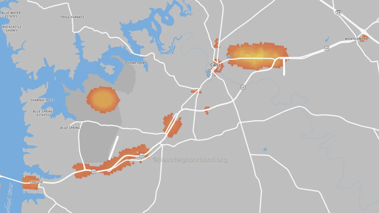 Bike Grade map of Cadiz, KY