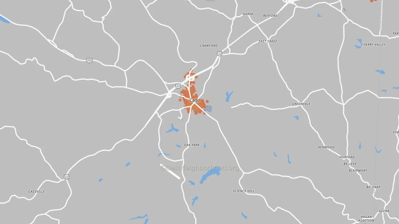 Bike Grade map of Cadiz, OH
