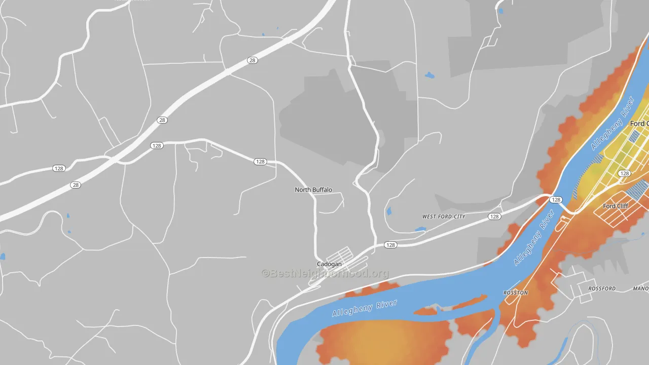 Bike Grade map of Cadogan, PA