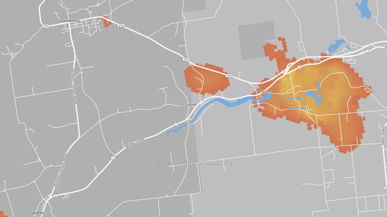 Bike Grade map of Cadyville, NY