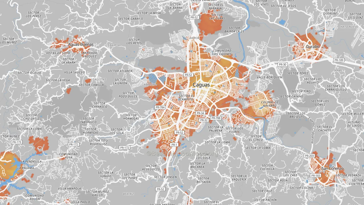 Bike Grade map of Caguas Municipio, PR