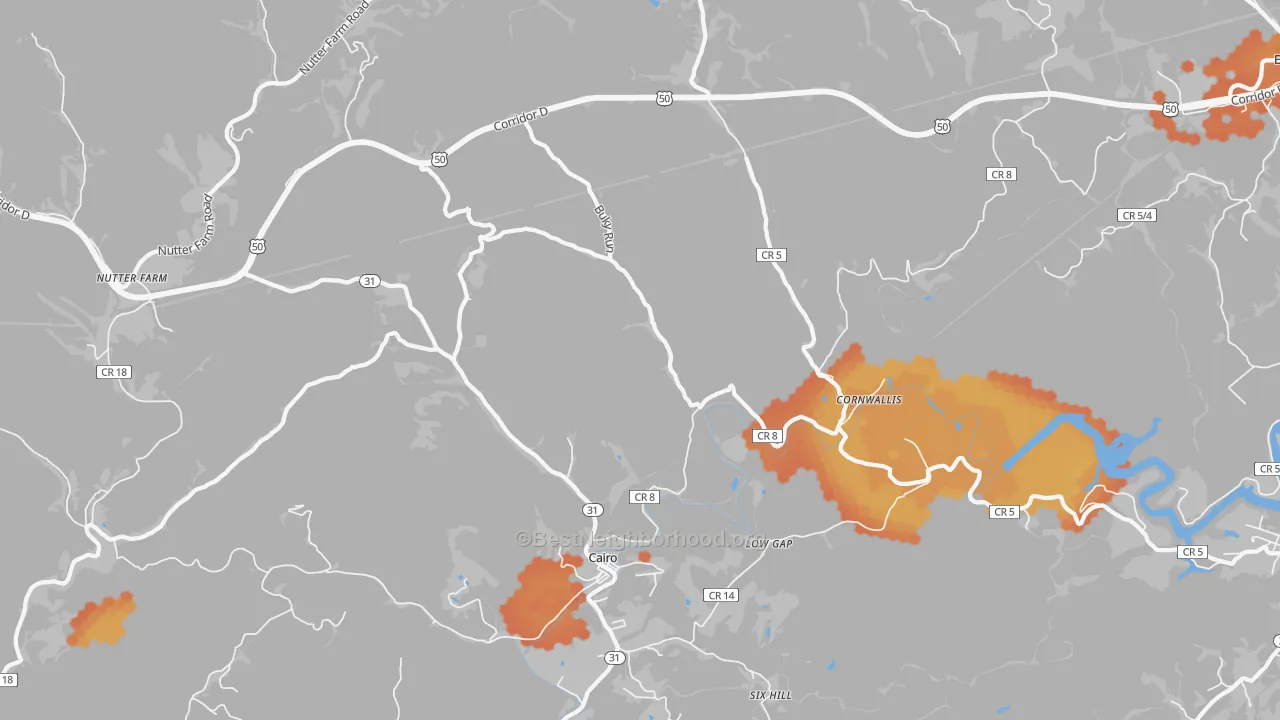 Bike Grade map of Cairo, WV