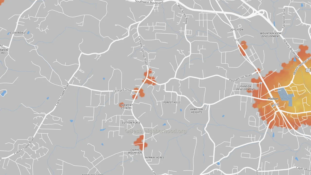 Bike Grade map of Cajahs Mountain, NC