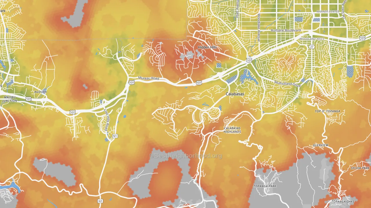 Bike Grade map of Calabasas, CA