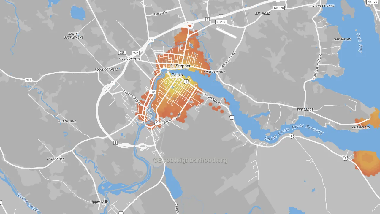Bike Grade map of Calais, ME