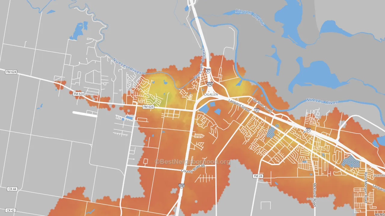 Bike Grade map of Calallen, Corpus Christi, TX