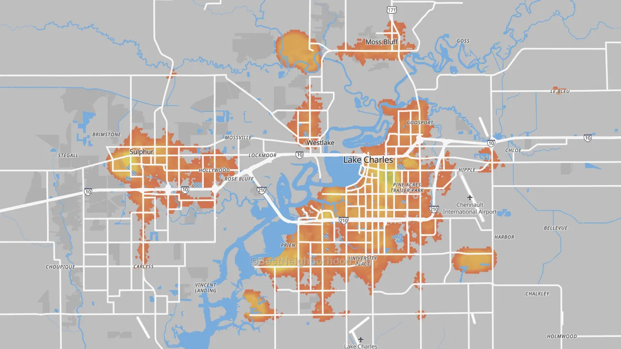 Bike Grade map of Calcasieu Parish, LA