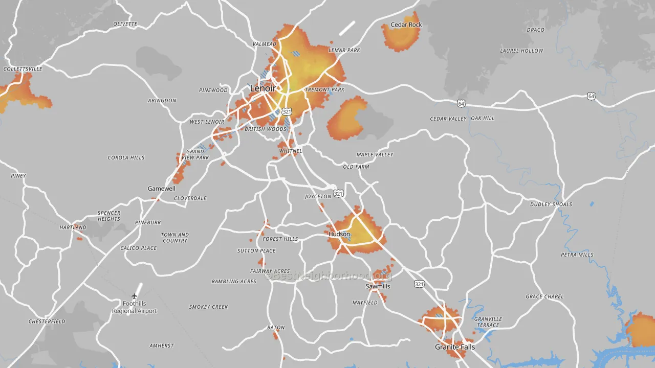 Bike Grade map of Caldwell County, NC