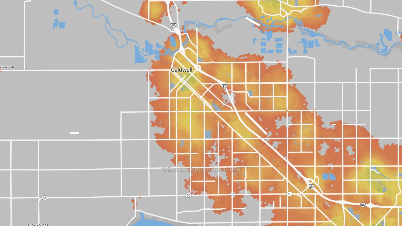 Bike Grade map of Caldwell, ID