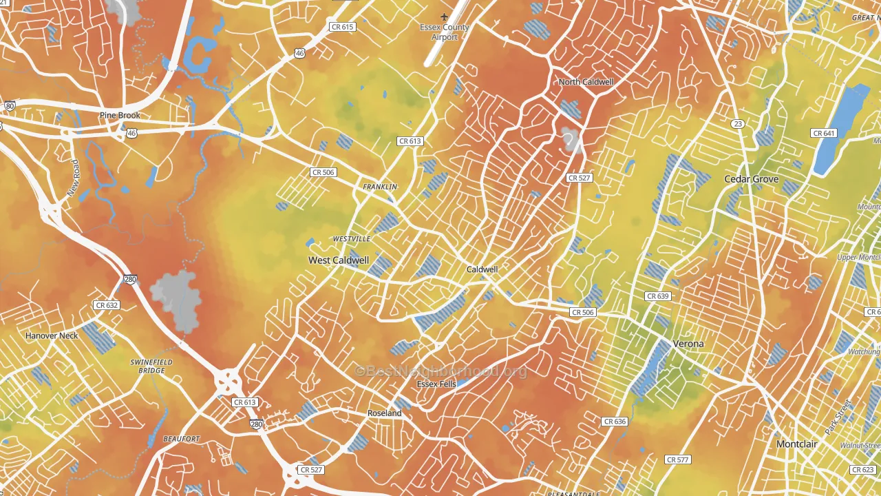 Bike Grade map of Caldwell, NJ