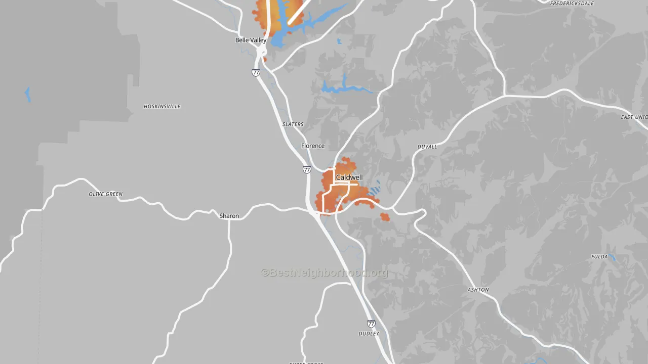 Bike Grade map of Caldwell, OH