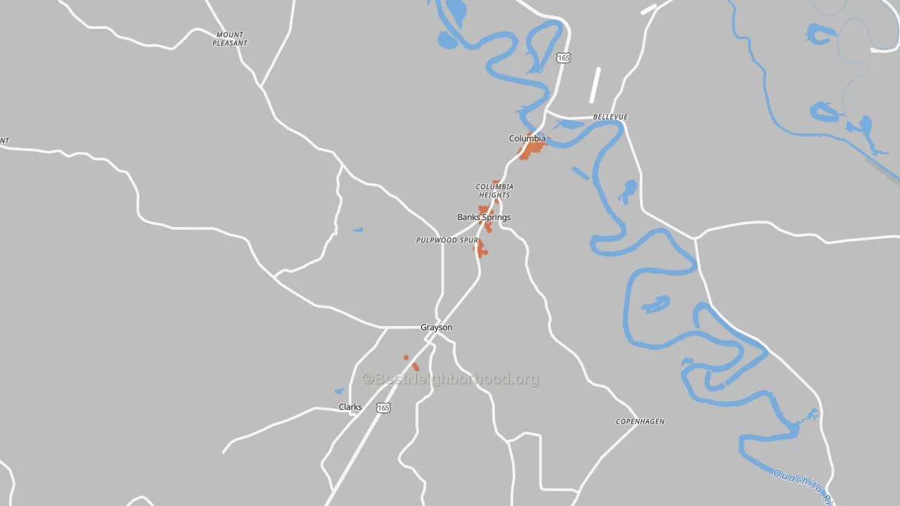 Bike Grade map of Caldwell Parish, LA