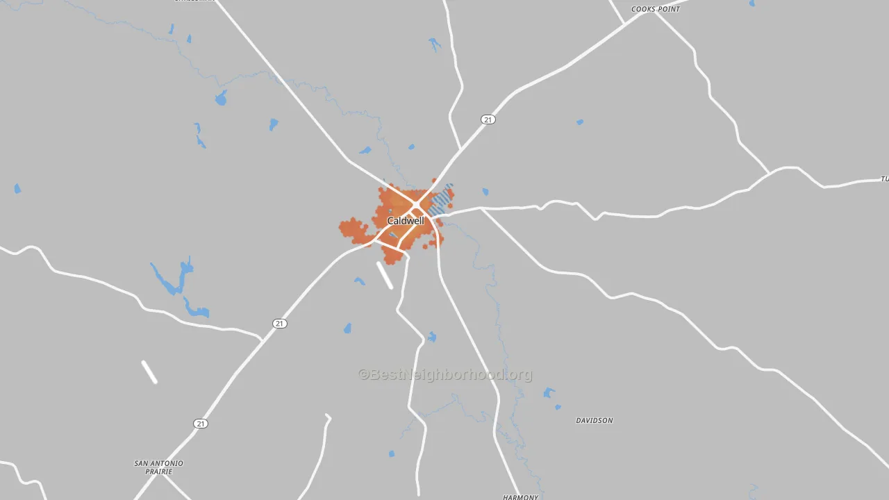 Bike Grade map of Caldwell, TX