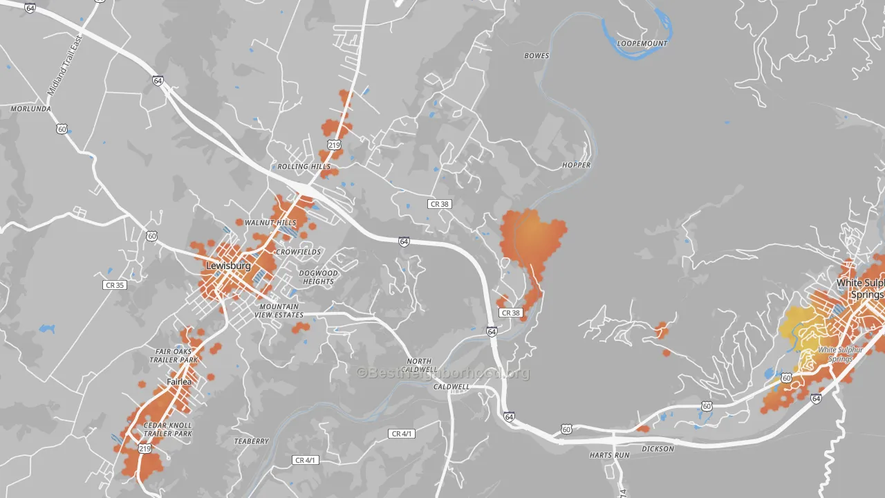 Bike Grade map of Caldwell, WV