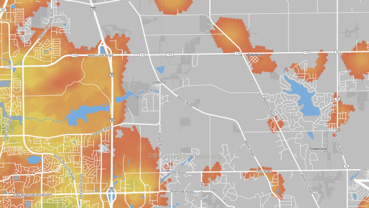 Bike Grade map of Caledonia, IL
