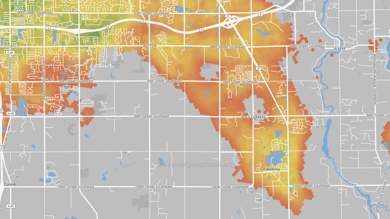 Bike Grade map of Caledonia, MI