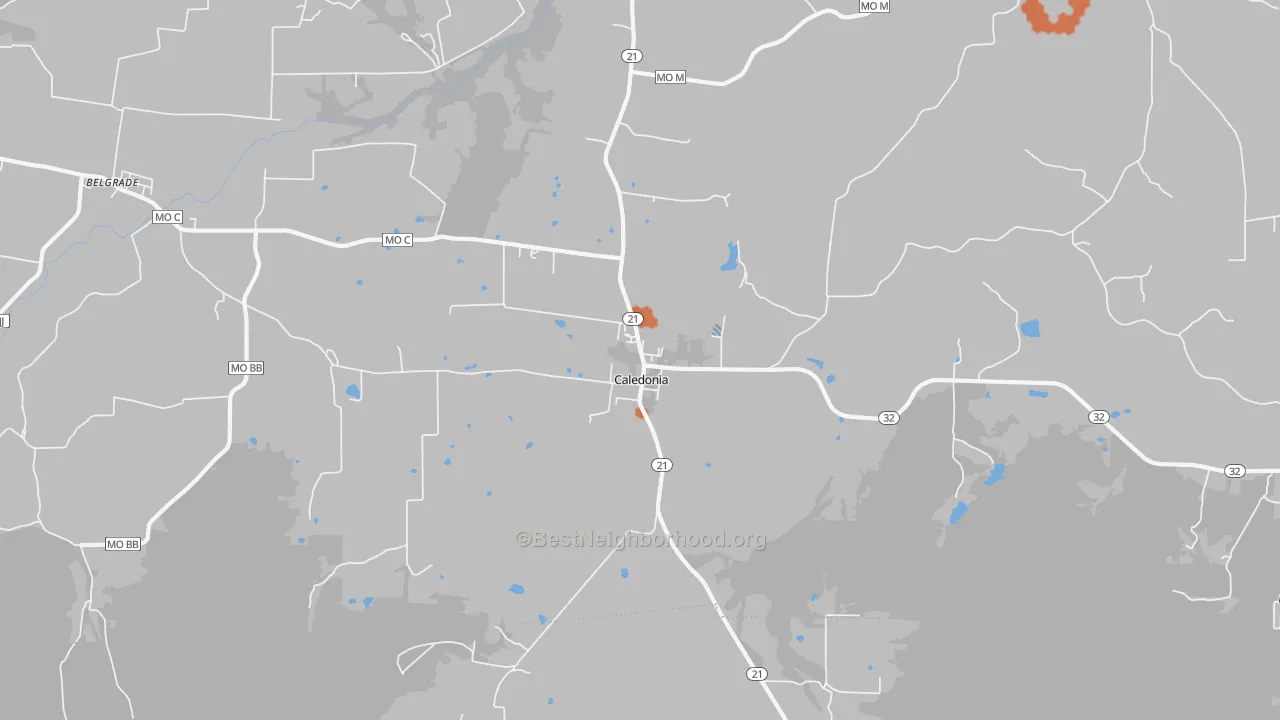 Bike Grade map of Caledonia, MO