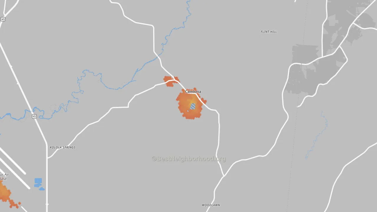 Bike Grade map of Caledonia, MS