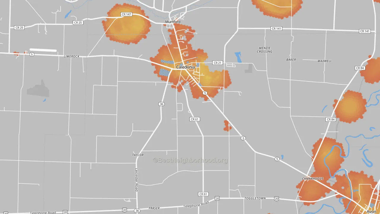 Bike Grade map of Caledonia, NY