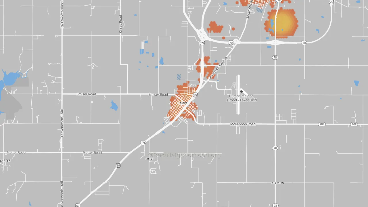 Bike Grade map of Calera, OK