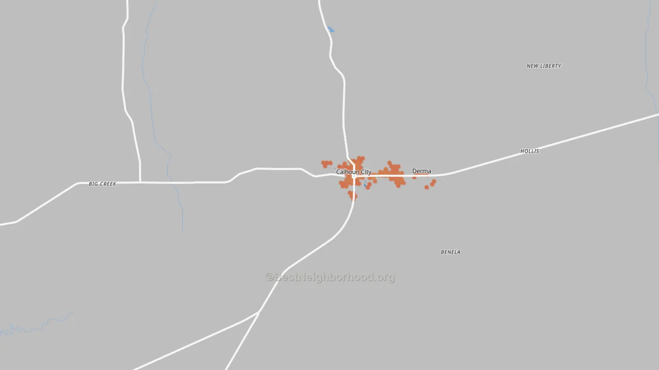 Bike Grade map of Calhoun City, MS