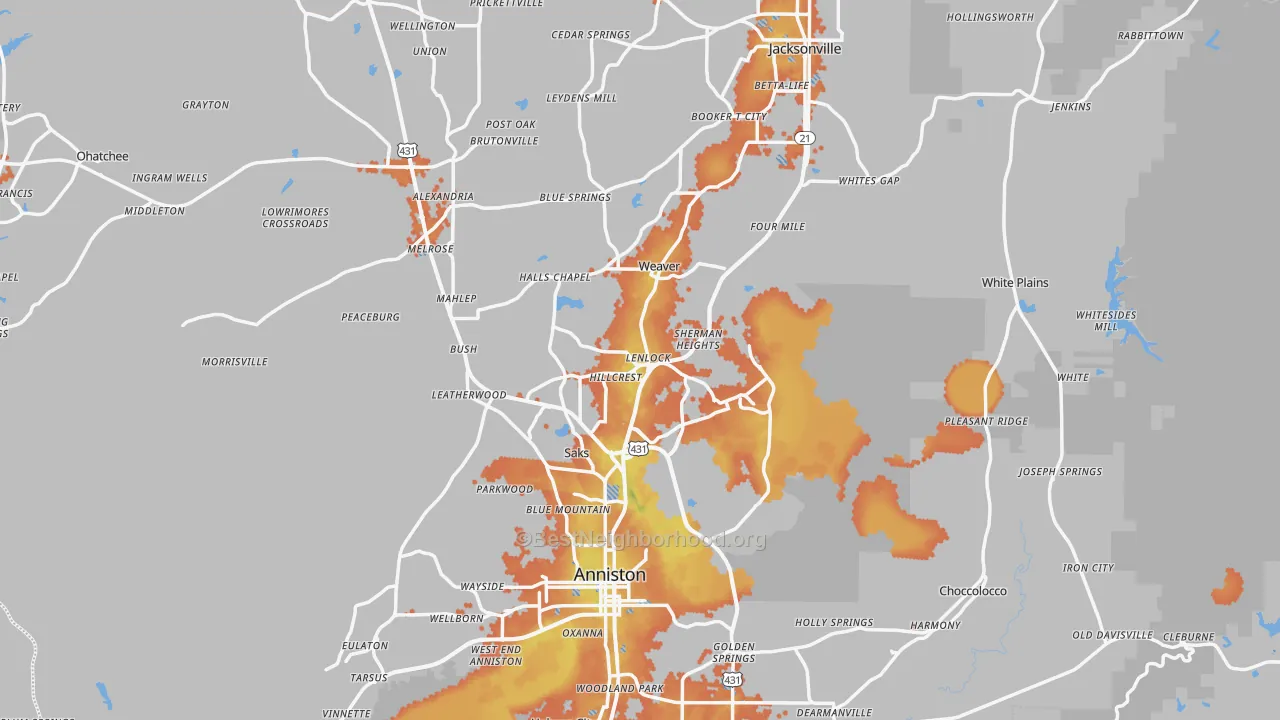 Bike Grade map of Calhoun County, AL