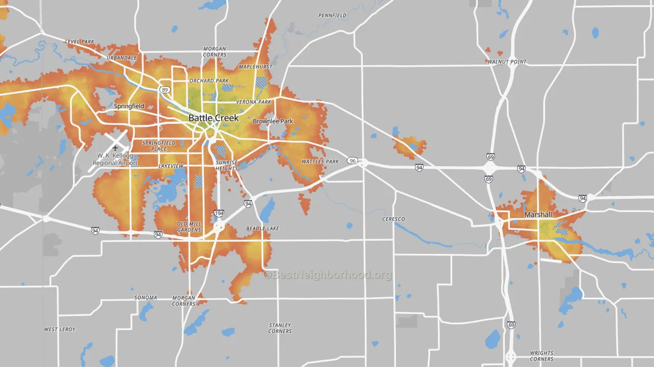 Bike Grade map of Calhoun County, MI