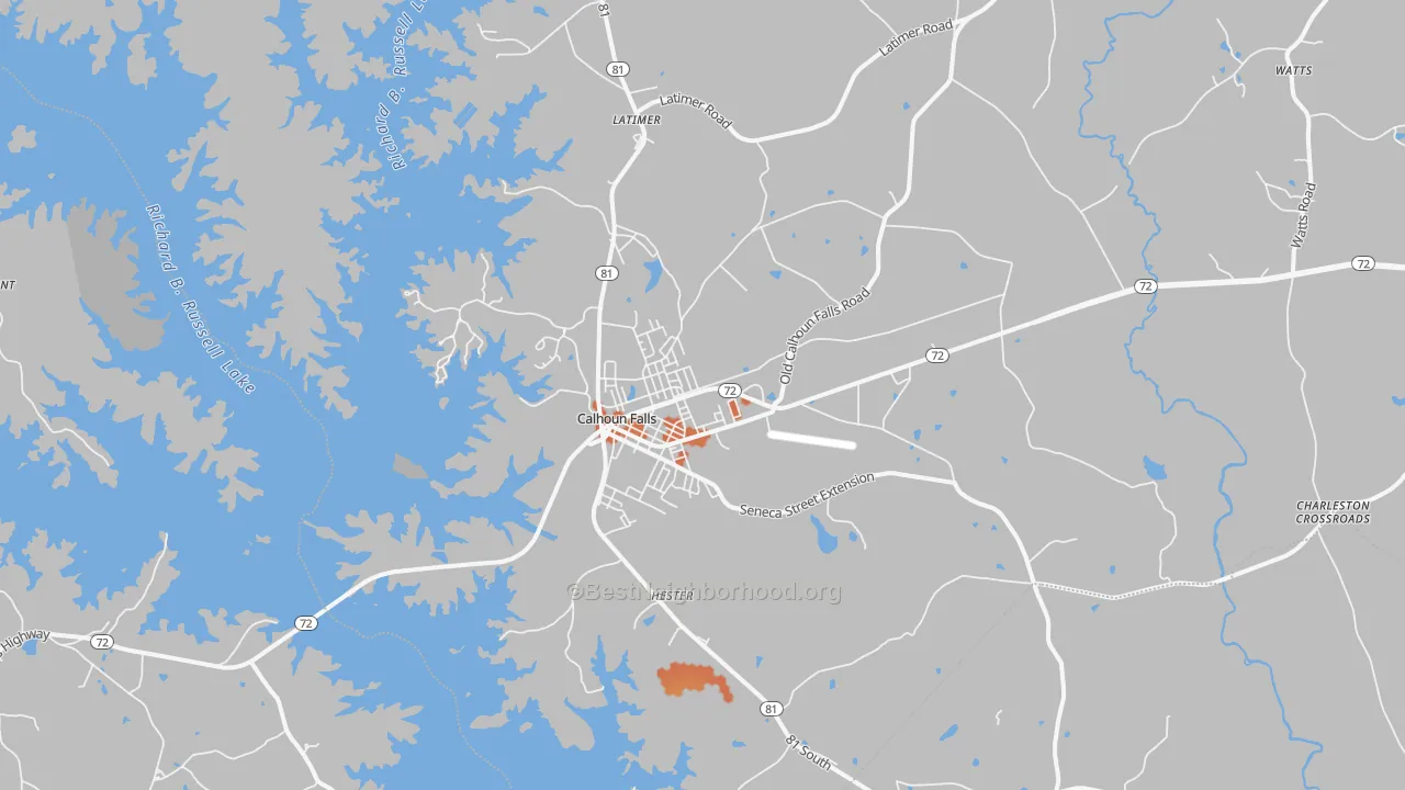 Bike Grade map of Calhoun Falls, SC