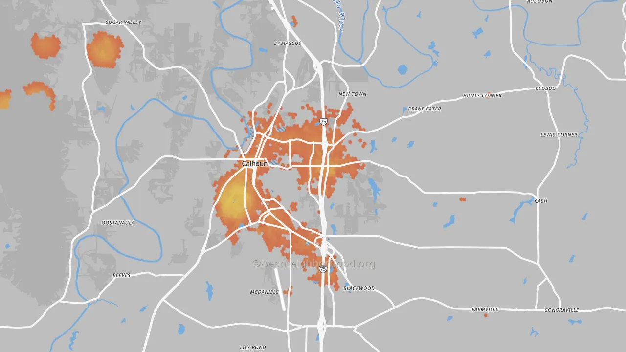 Bike Grade map of Calhoun, GA