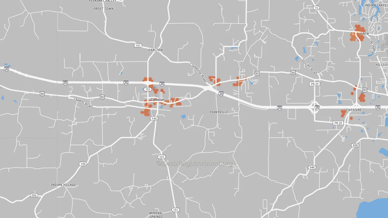 Bike Grade map of Calhoun, LA