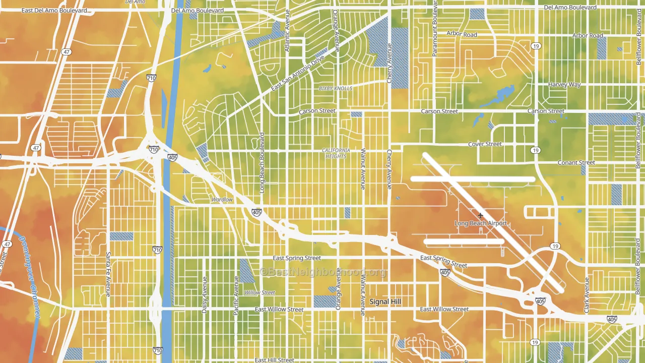 Bike Grade map of Californial Heights, Long Beach, CA