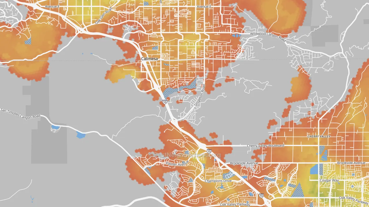 Bike Grade map of Calimesa, CA
