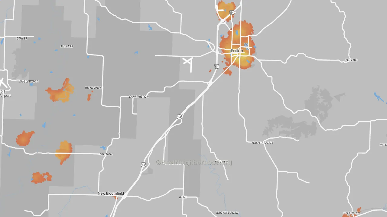 Bike Grade map of Callaway County, MO