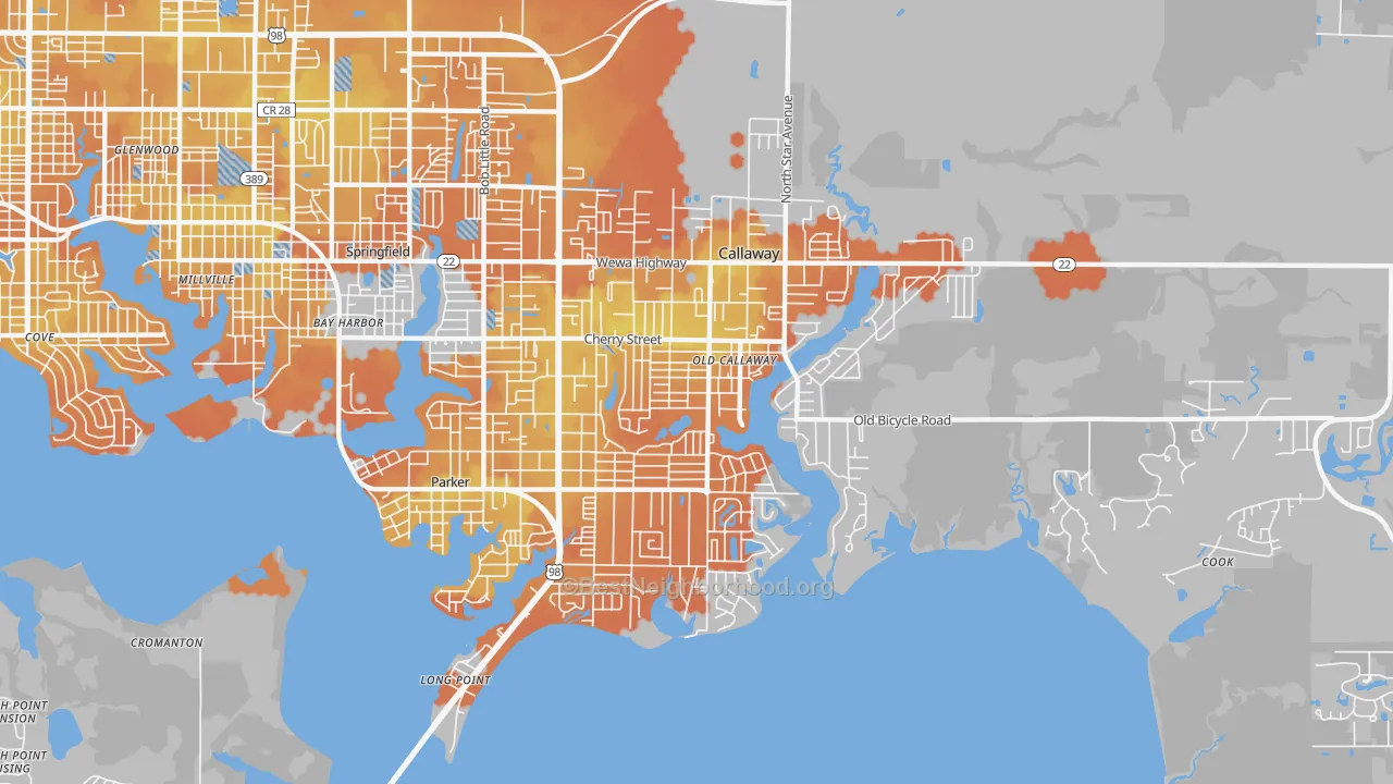 Bike Grade map of Callaway, FL