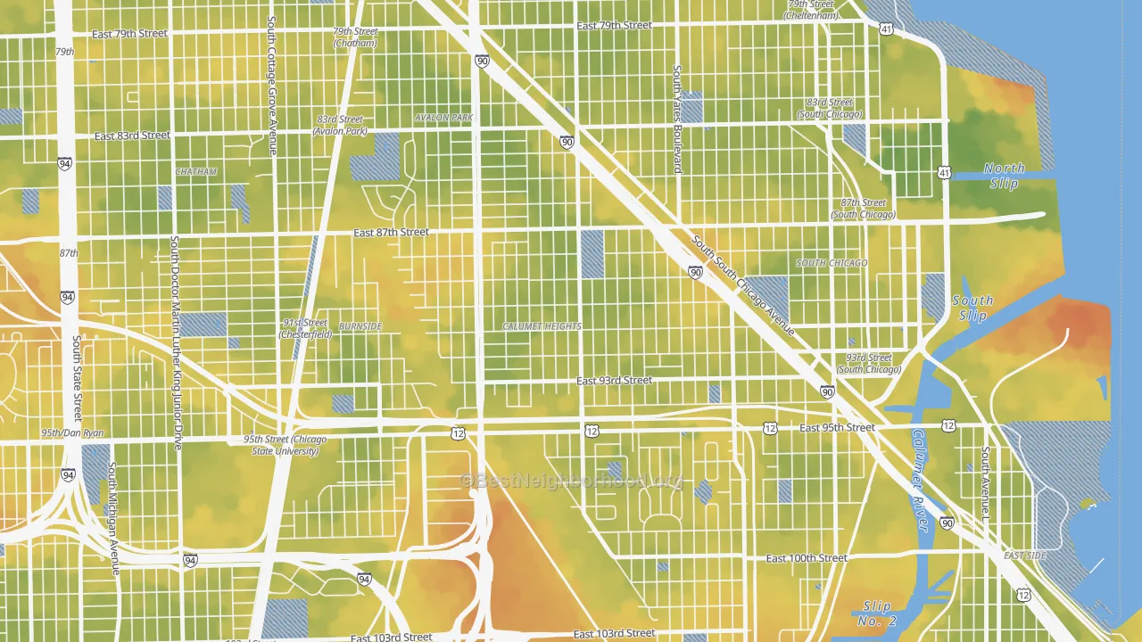 Bike Grade map of Calumet Heights, Chicago, IL