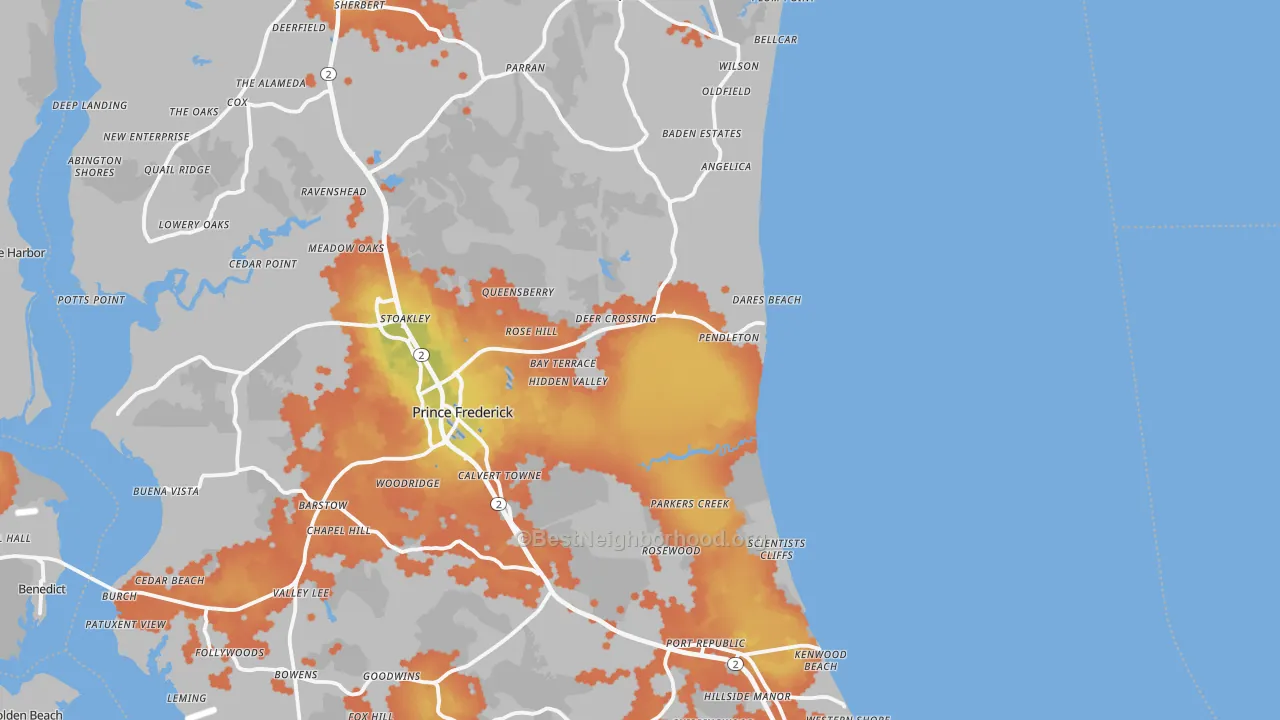 Bike Grade map of Calvert County, MD