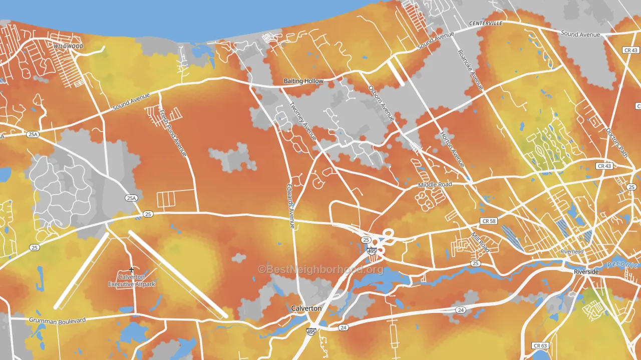 Bike Grade map of Calverton, NY