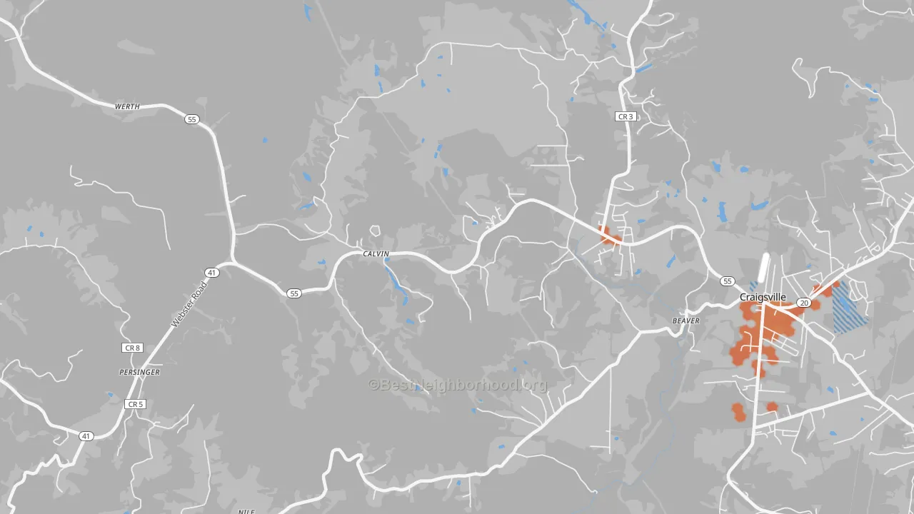 Bike Grade map of Calvin, WV