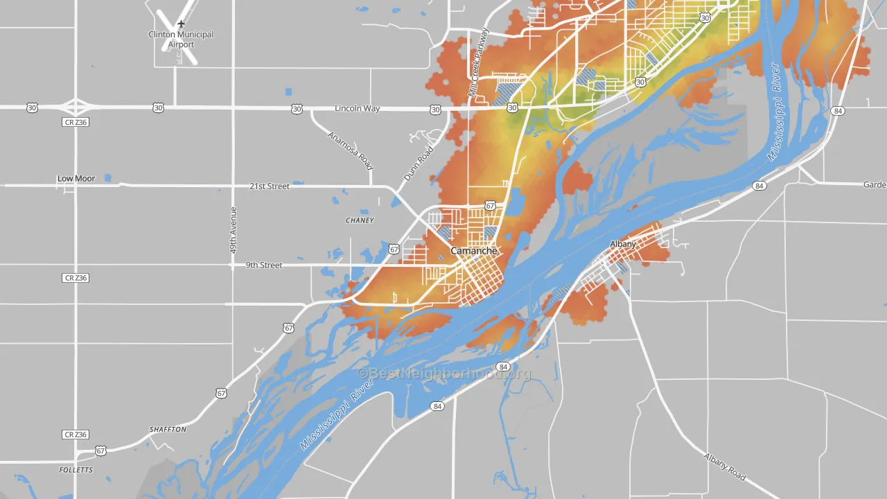 Bike Grade map of Camanche, IA