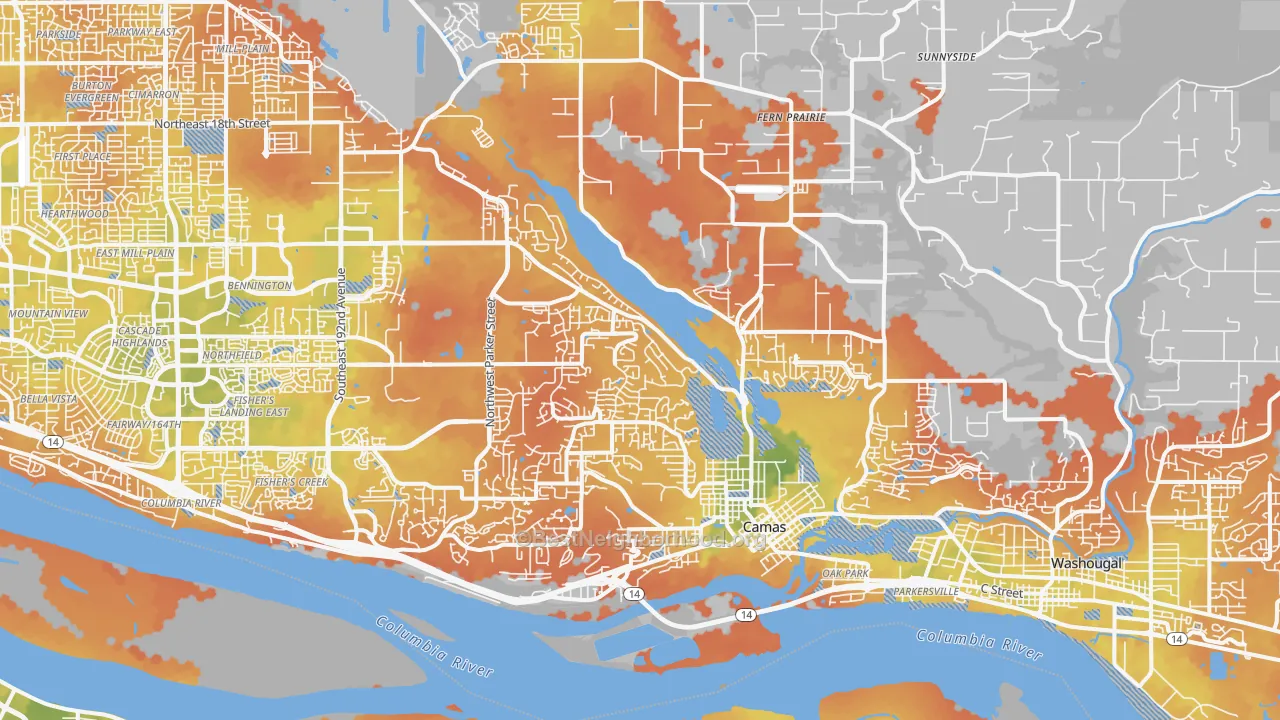 Bike Grade map of Camas, WA