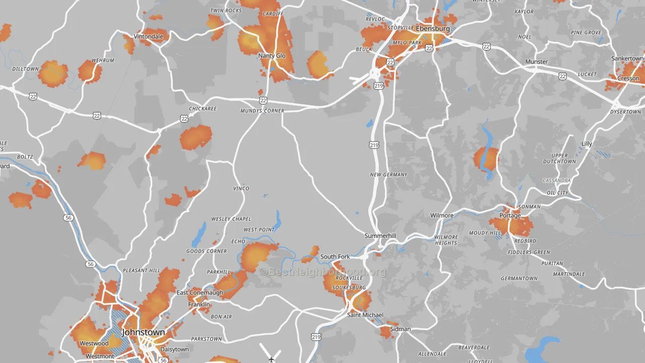 Bike Grade map of Cambria County, PA