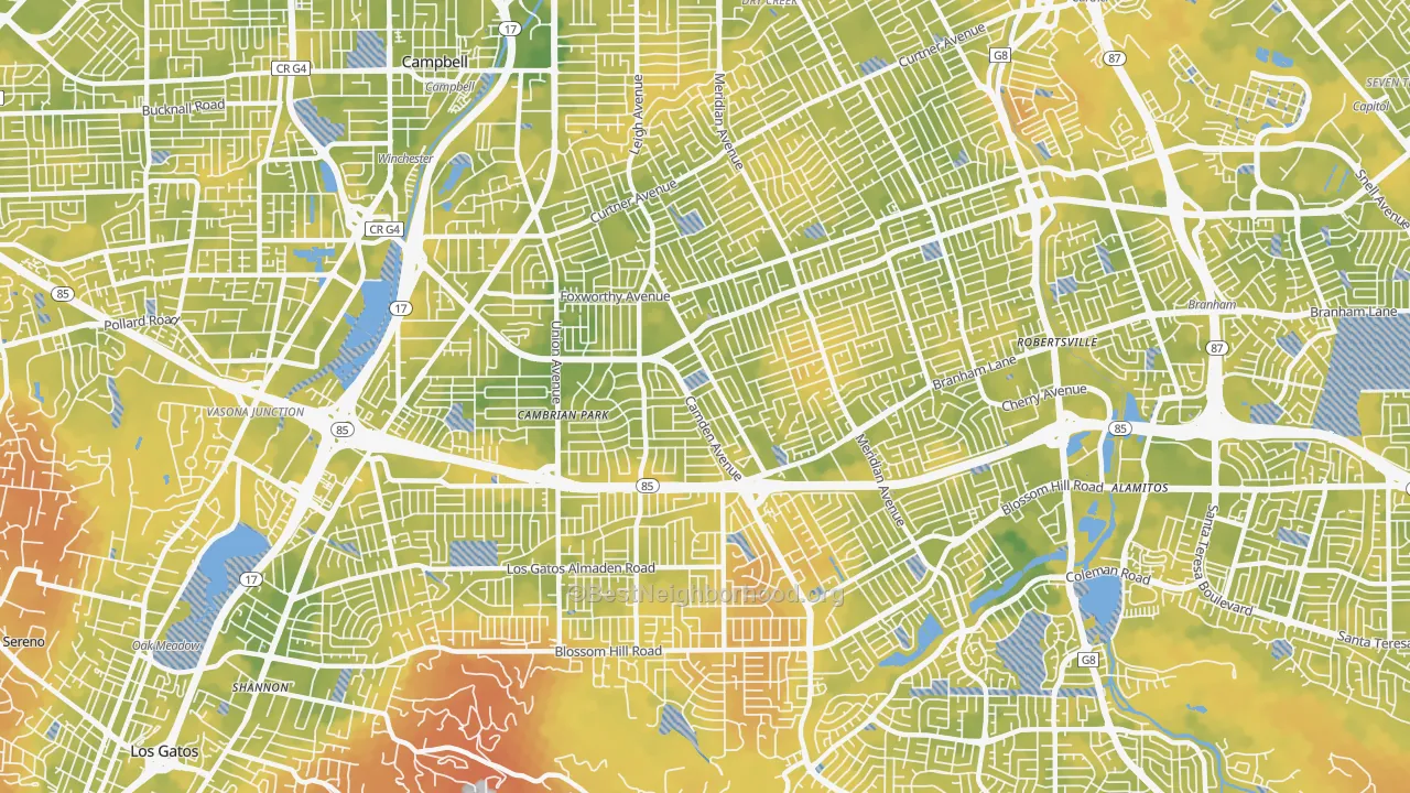 Bike Grade map of Cambrian Park, San Jose, CA