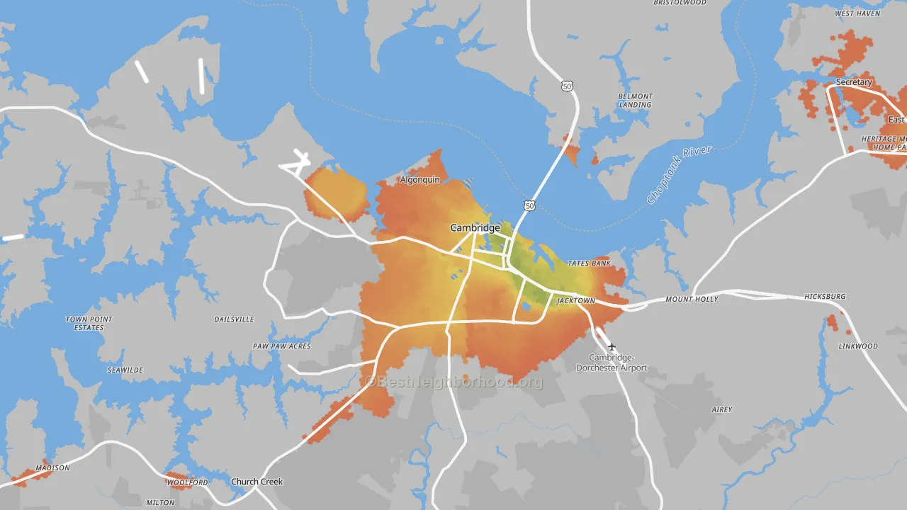 Bike Grade map of Cambridge, MD