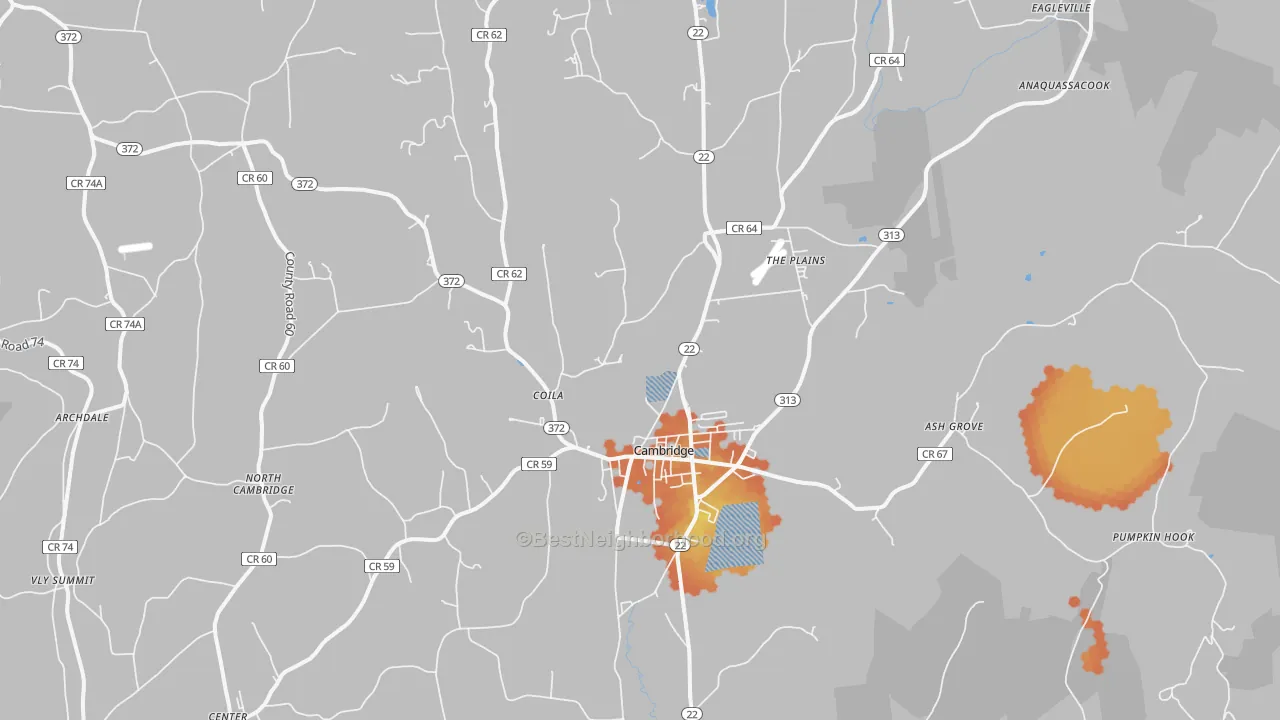Bike Grade map of Cambridge, NY