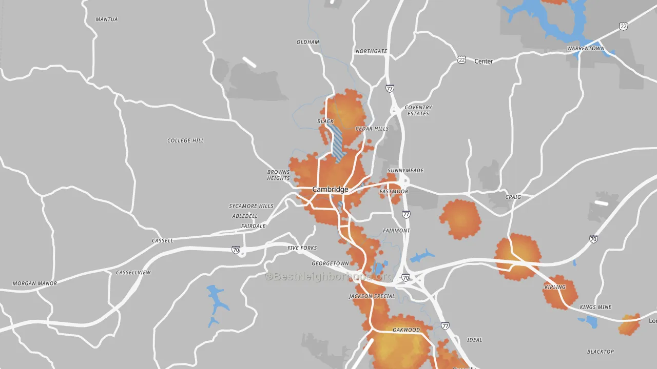 Bike Grade map of Cambridge, OH