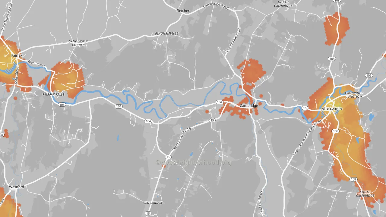 Bike Grade map of Cambridge, VT