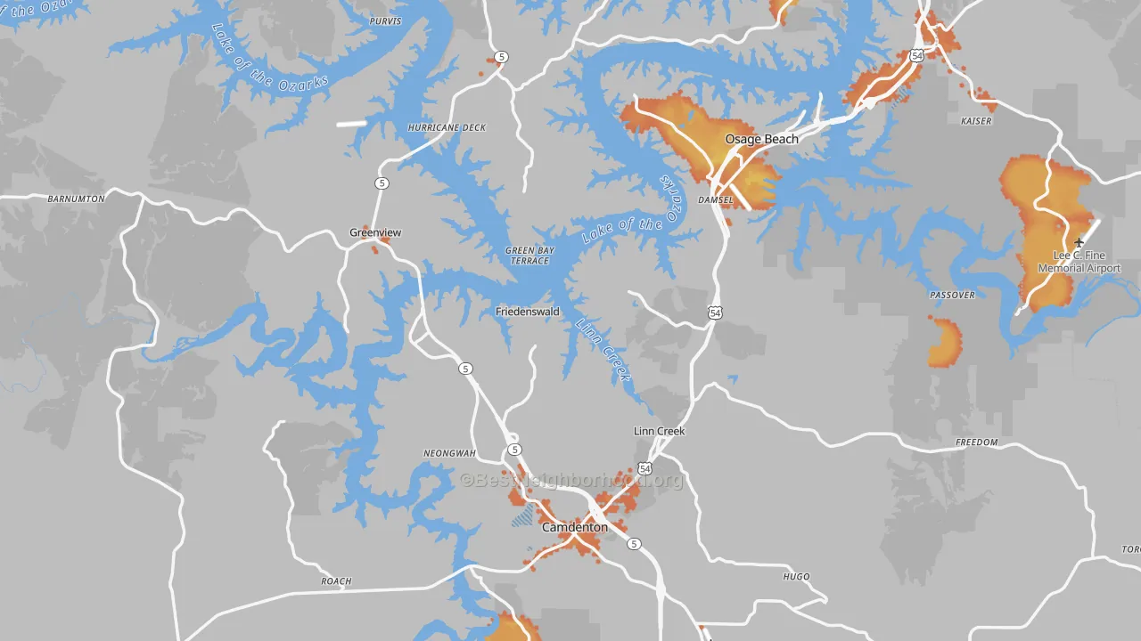 Bike Grade map of Camden County, MO